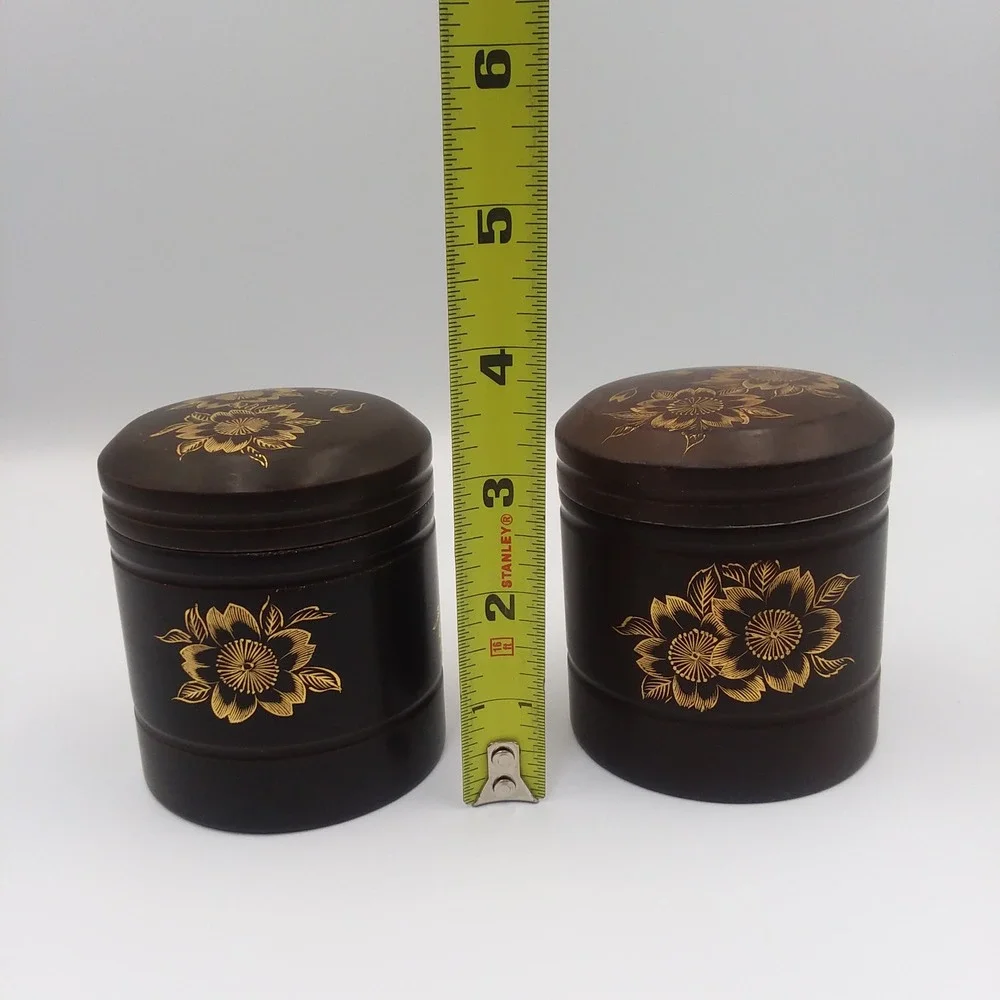 Vintage Maruni Lacquerware Set 2‎ Canisters 3 Bowls Floral Design Occupied Japan